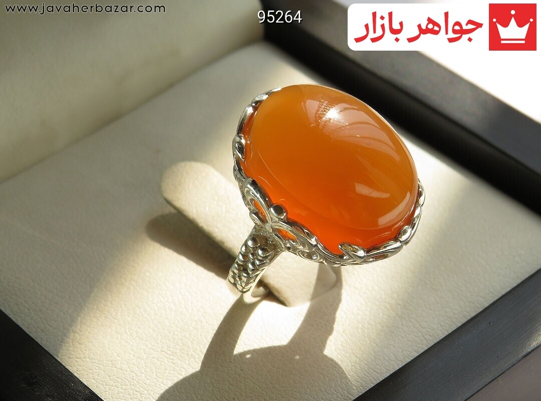 انگشتر نقره عقیق یمنی نارنجی طرح هدیه زنانه [شرف الشمس]